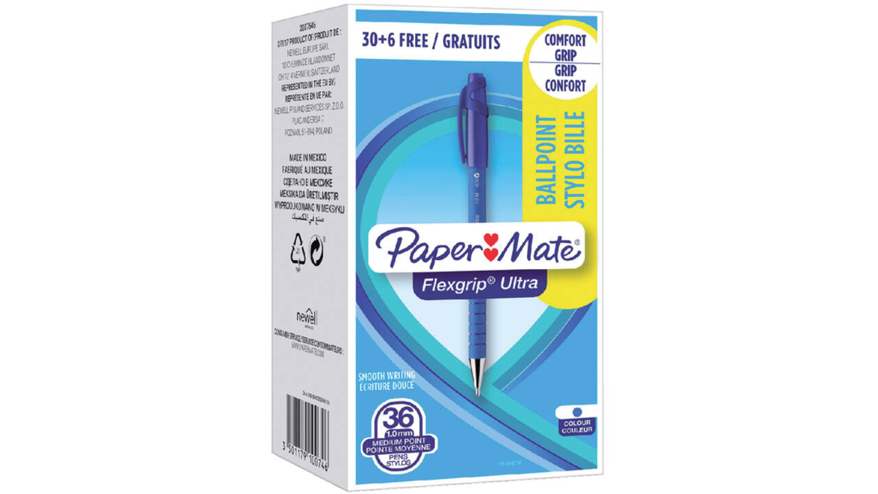 Balpen Paper Mate Flexgrip Ultra medium blauw valuepack 30+6 gratis
