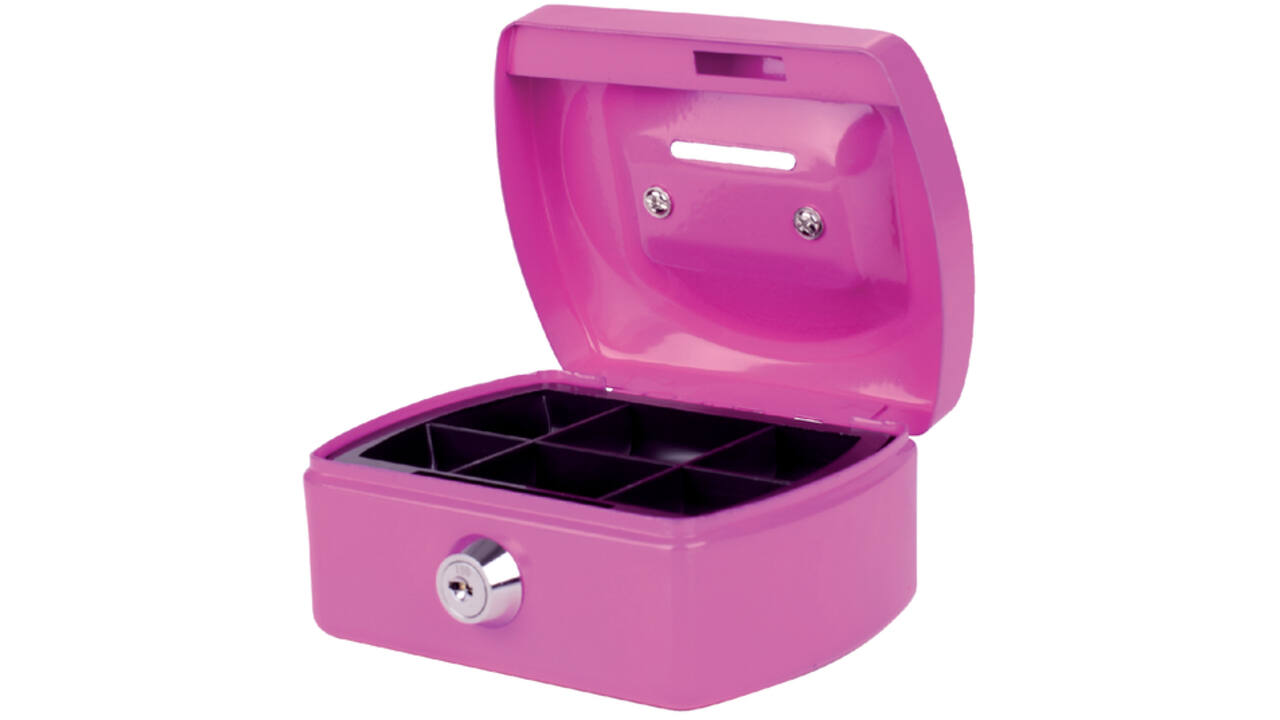 Geldkist Pavo met muntgleuf 125x95x60mm roze