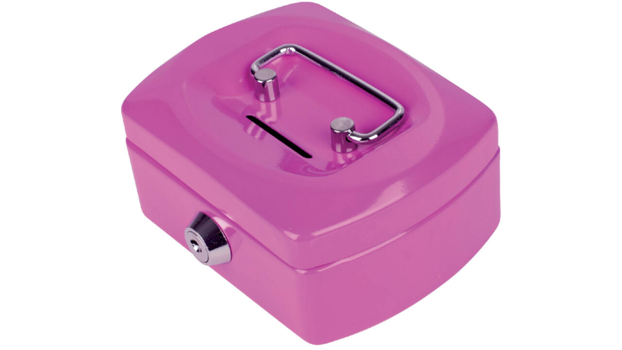 Geldkist Pavo met muntgleuf 125x95x60mm roze