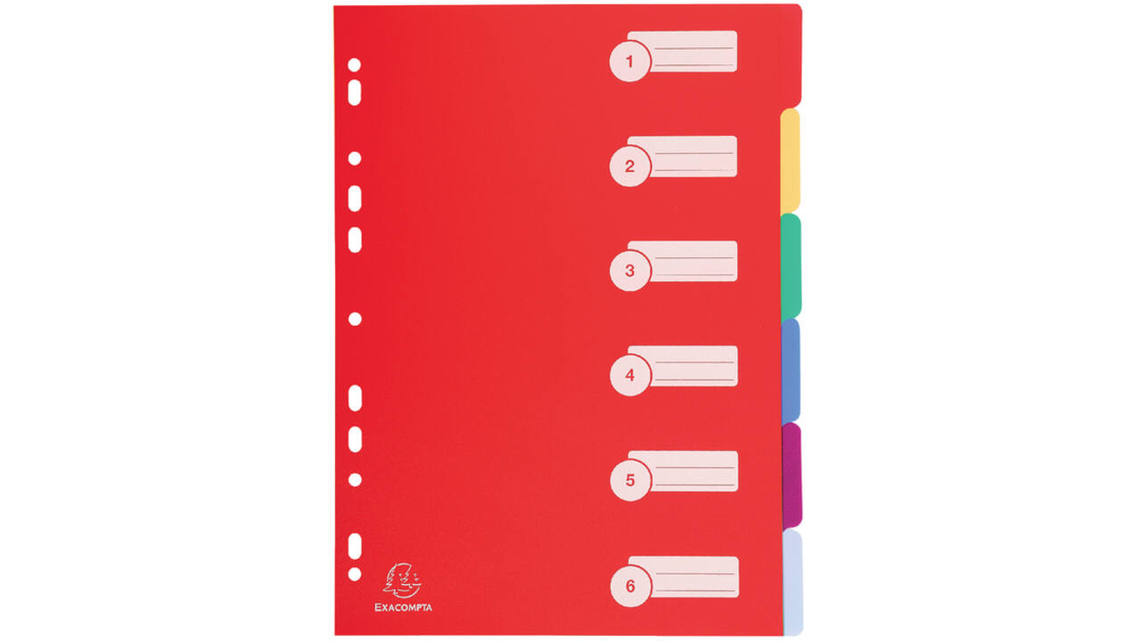 Tabbladen Exacompta 225x297mm 11-gaats 6-delig assorti PP