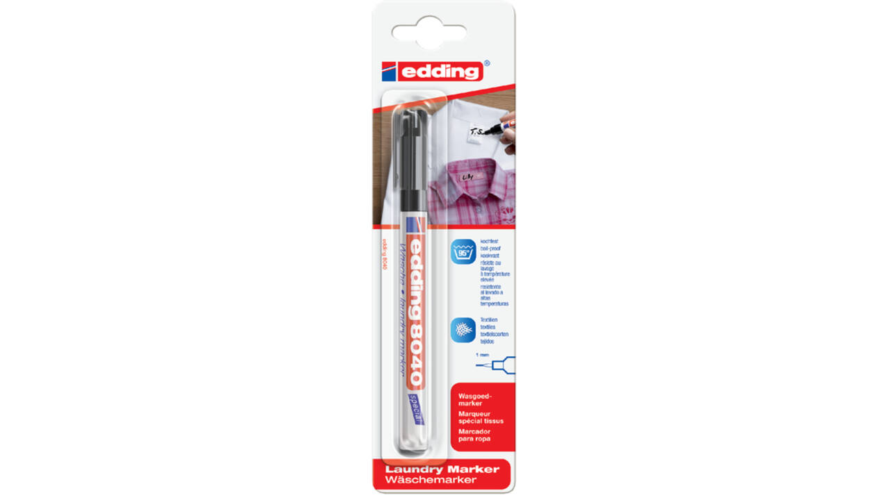 Viltstift edding 8040 wasgoed rond 1mm zwart blister à 1 stuk
