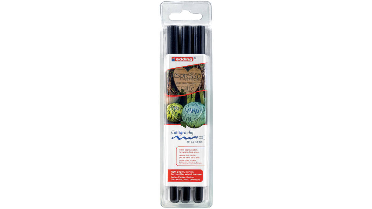 Kalligrafiepen edding 1255 zwart 3 lijndiktes 2.0 - 3.5 - 5.0mm blister à 3 stuks