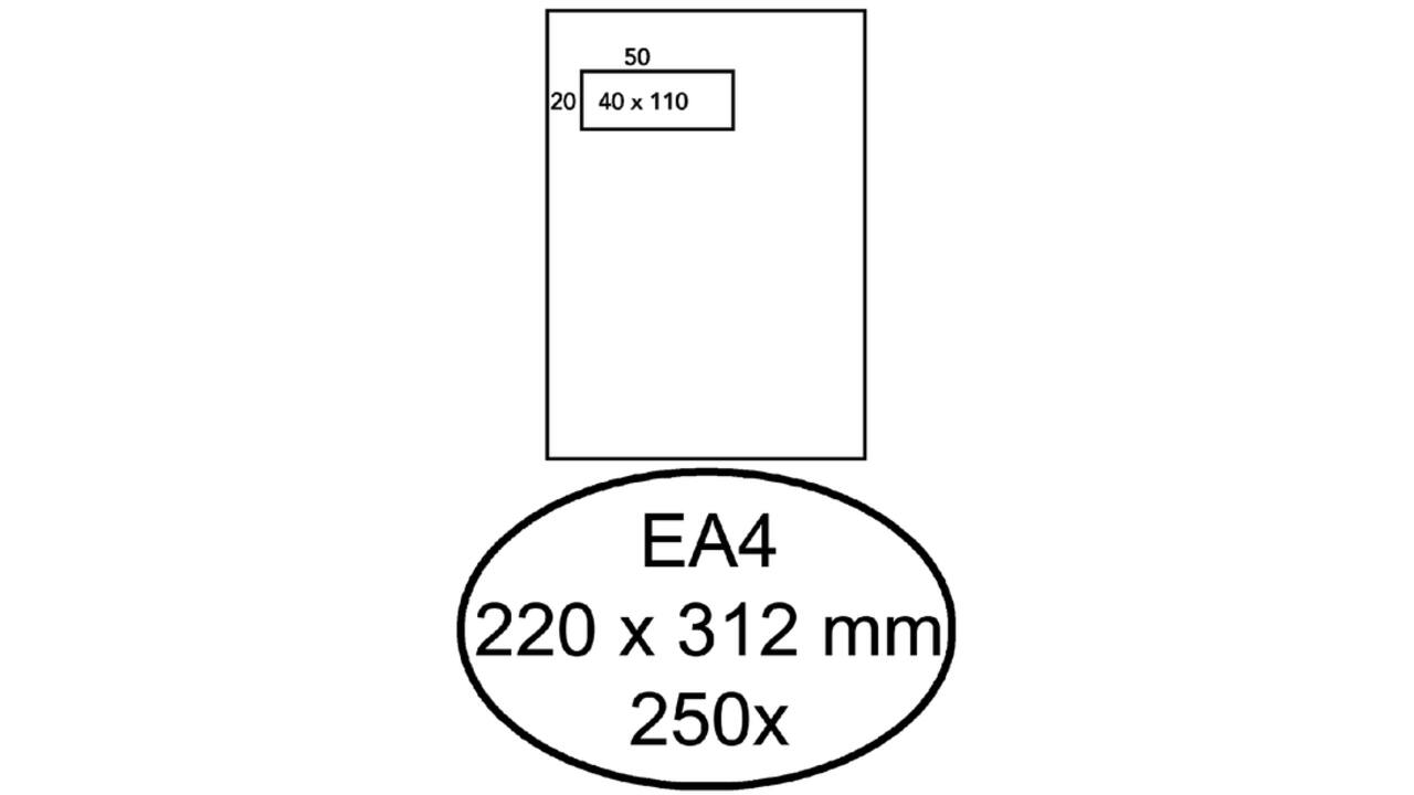 Envelop Hermes akte EA4 220x312mm venster links 4x11cm zelfklevend wit doos à 250 stuks