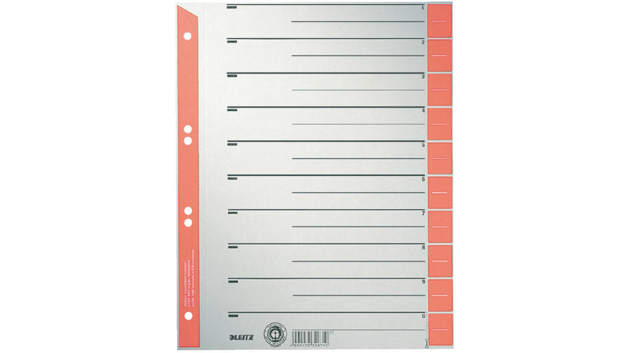 Scheidingsbladen Leitz A4 karton 230gr 6-gaats rood