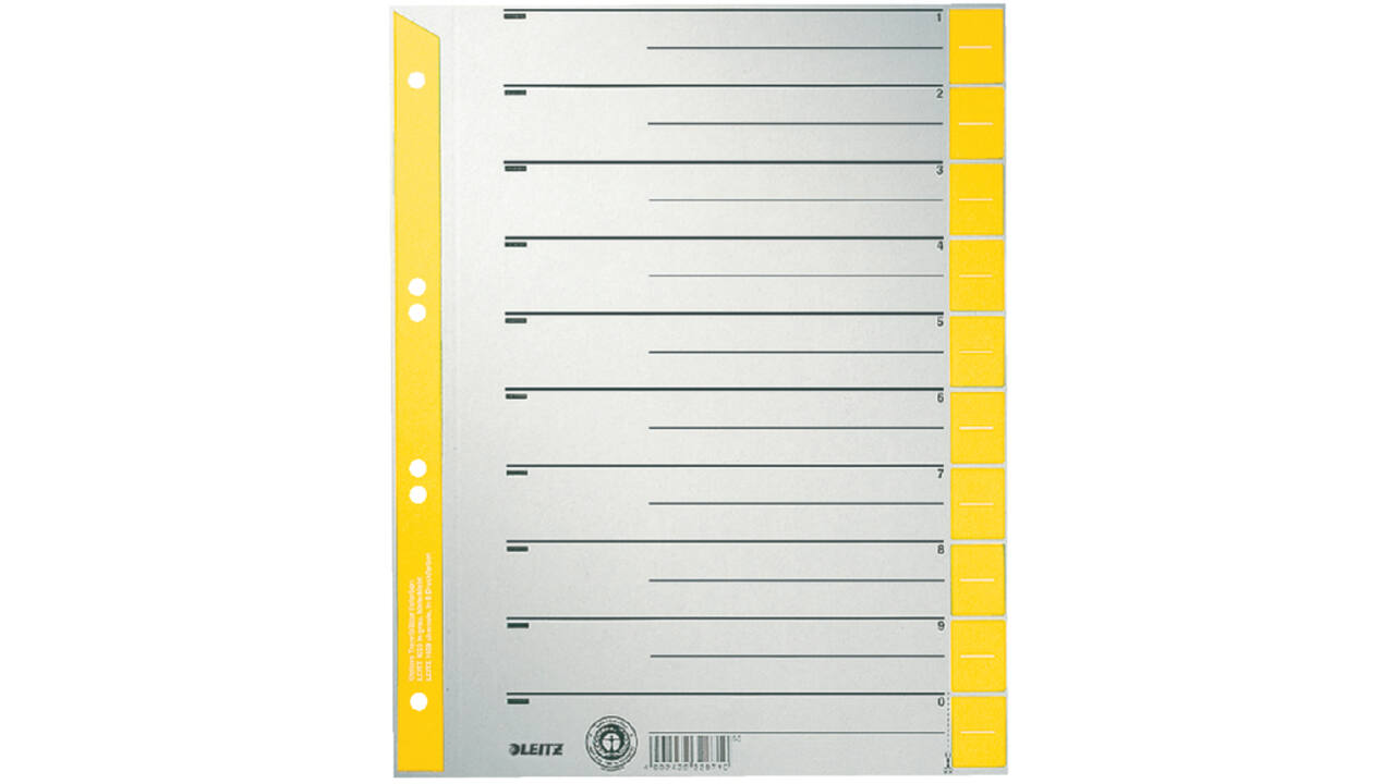 Scheidingsbladen Leitz A4 karton 230gr 6-gaats geel