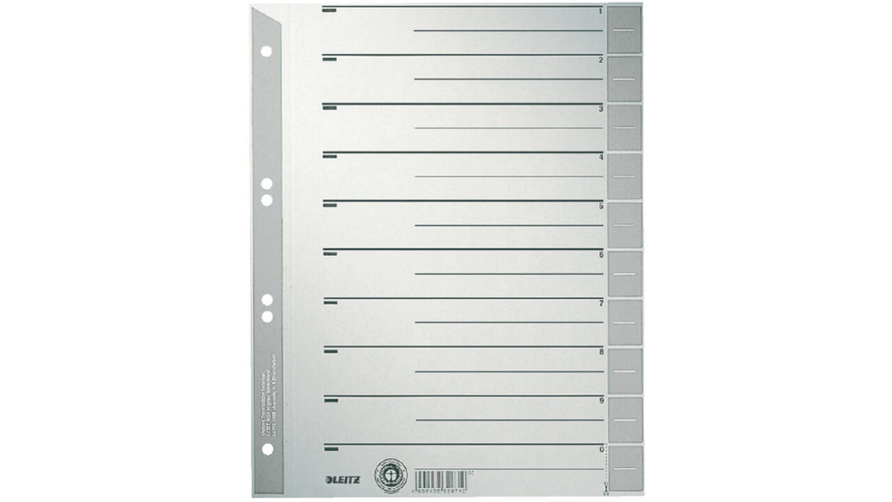 Scheidingsbladen Leitz A4 karton 230gr 6-gaats grijs