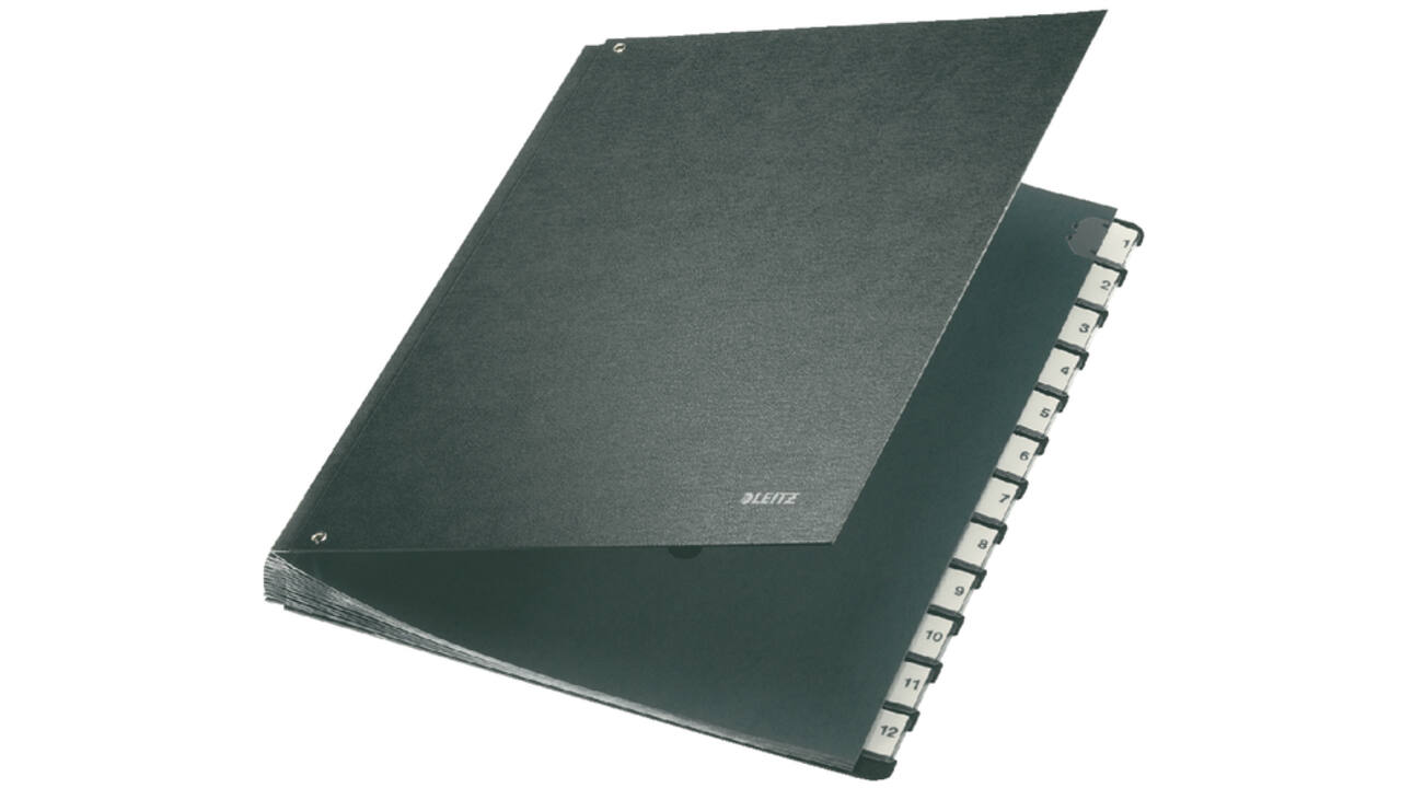 Termijnmap Leitz 1-12 270x18x345mm hardboard zwart