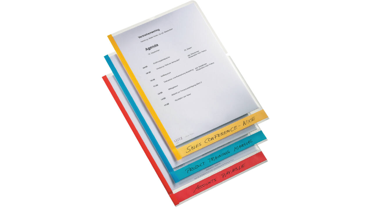 Insteekmap L-model Leitz premium A4 0.15mm PP gekleurde rand transparant 6 stuks