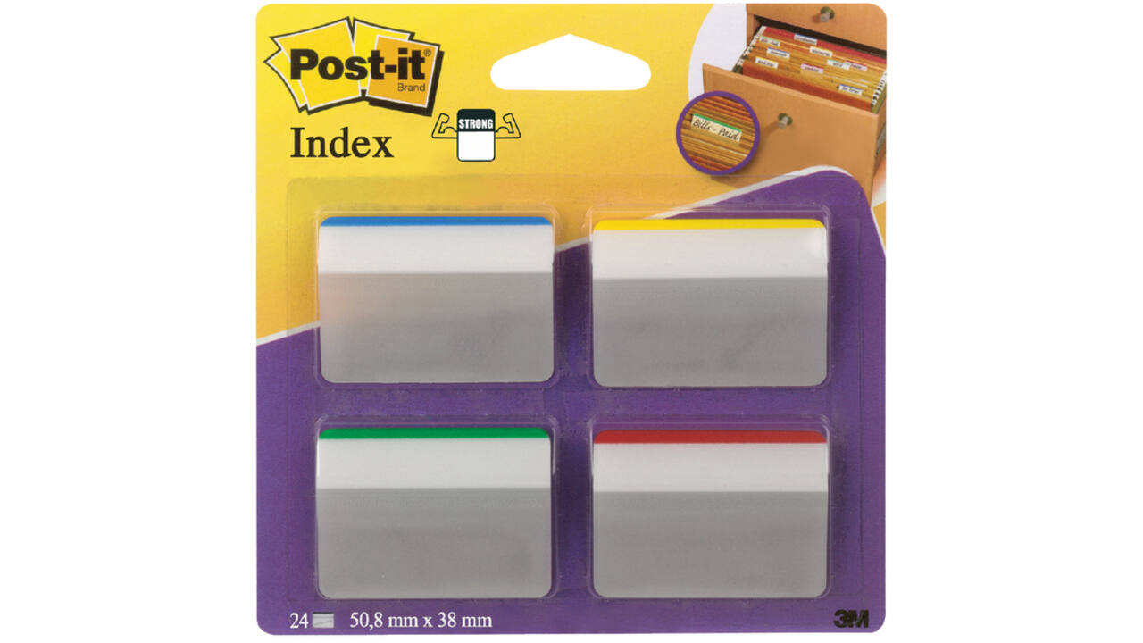 Indextabs Post-it 686A1 38x50.8mm strong gebogen assorti 24 tabs
