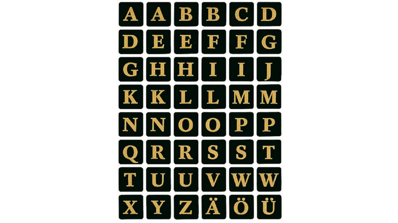 Etiket HERMA 4130 13x13Mm letters A-Z zwart op goud