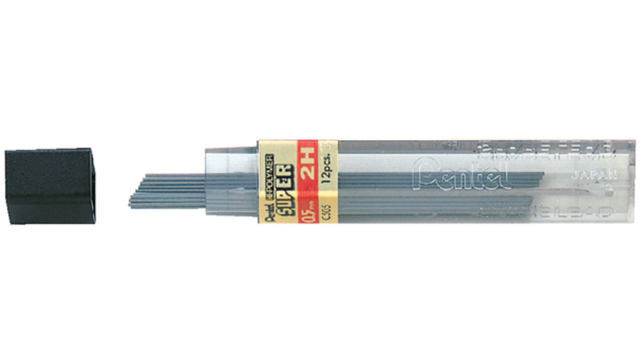 Potloodstift Pentel 2H 0.5mm zwart koker à 12 stuks