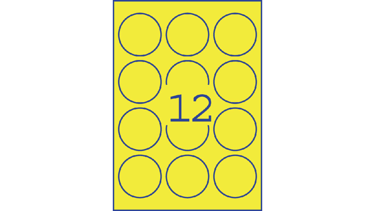 Etiket Avery L7670-25 63.5mm rond neon geel 300stuks