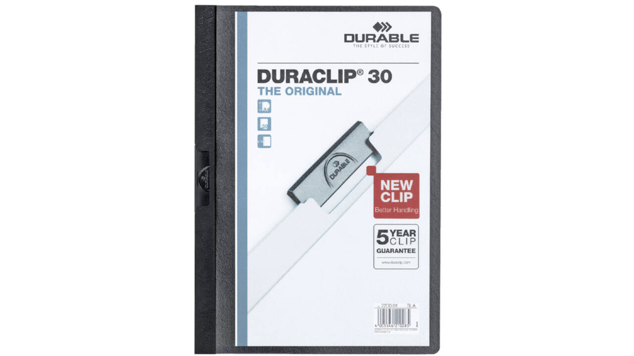 Klemmap Durable Duraclip A4 3mm 30 vellen zwart