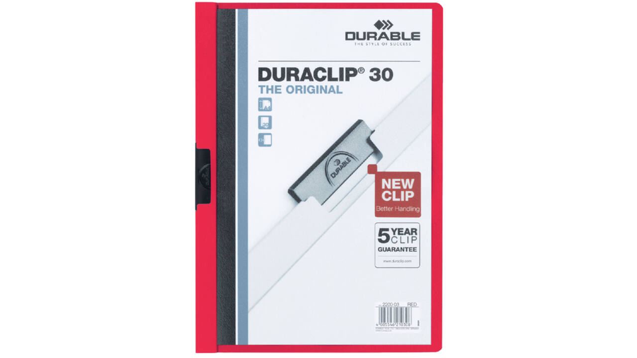 Klemmap Durable Duraclip A4 3mm 30 vellen rood