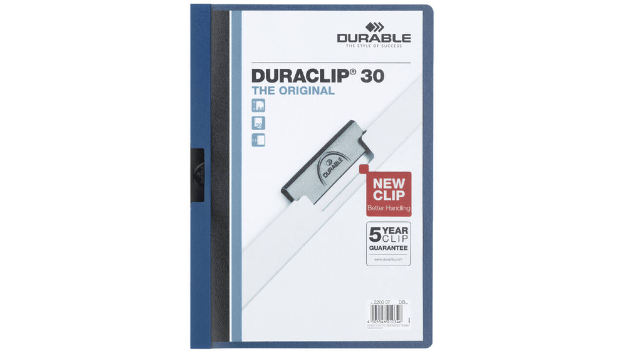 Klemmap Durable Duraclip A4 3mm 30 vellen blauw