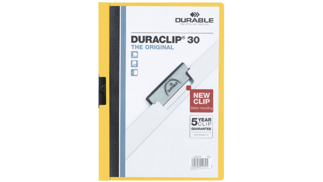 Klemmap Durable Duraclip A4 3mm 30 vellen geel