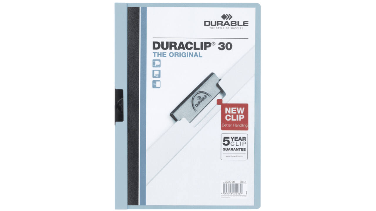 Klemmap Durable Duraclip A4 3mm 30 vellen lichtblauw