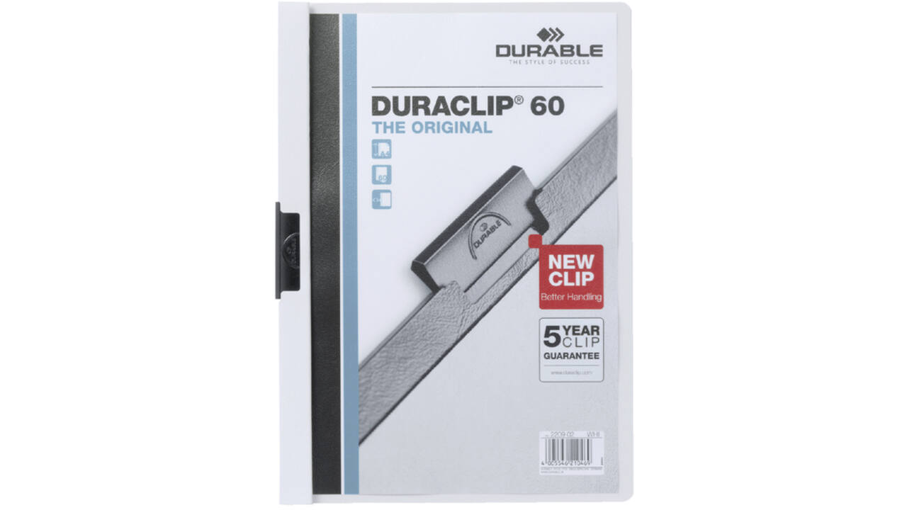 Klemmap Durable Duraclip A4 6mm 60 vellen wit