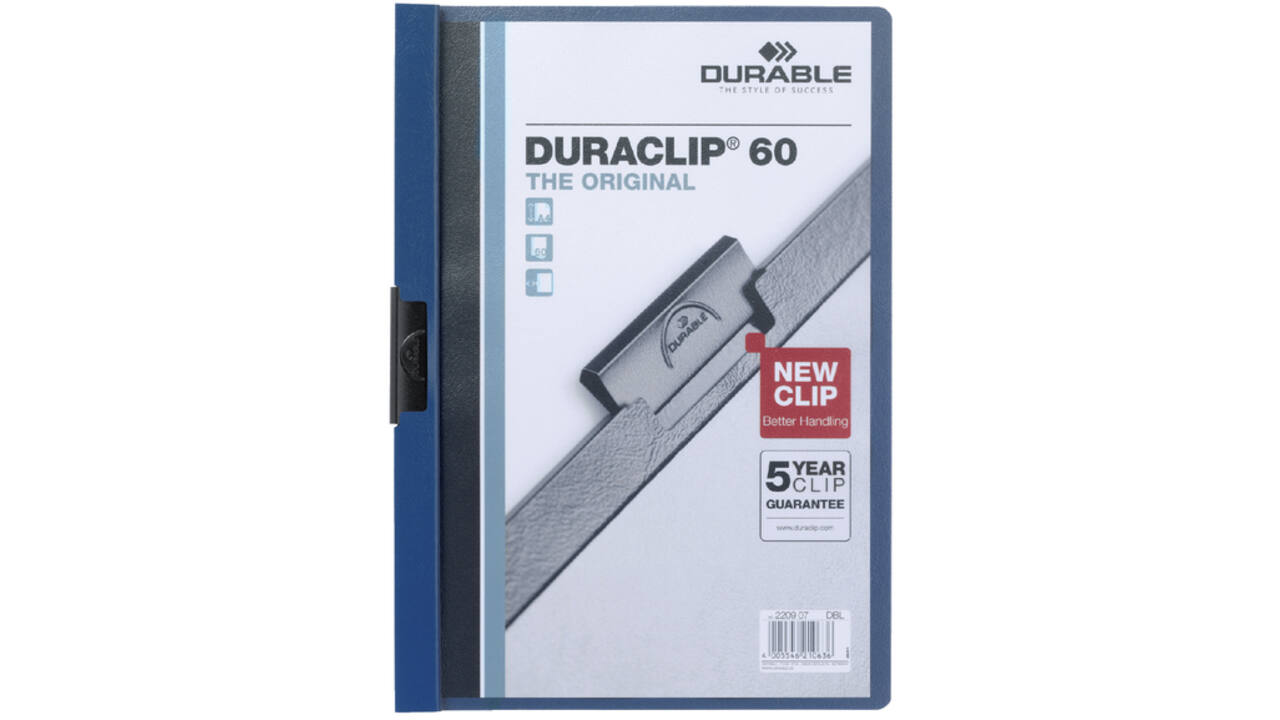 Klemmap Durable Duraclip A4 6mm 60 vellen donkerblauw