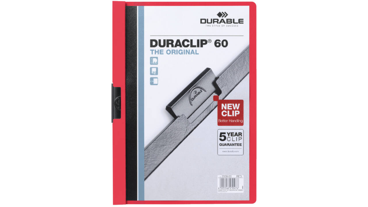 Klemmap Durable Duraclip A4 6mm 60 vellen rood