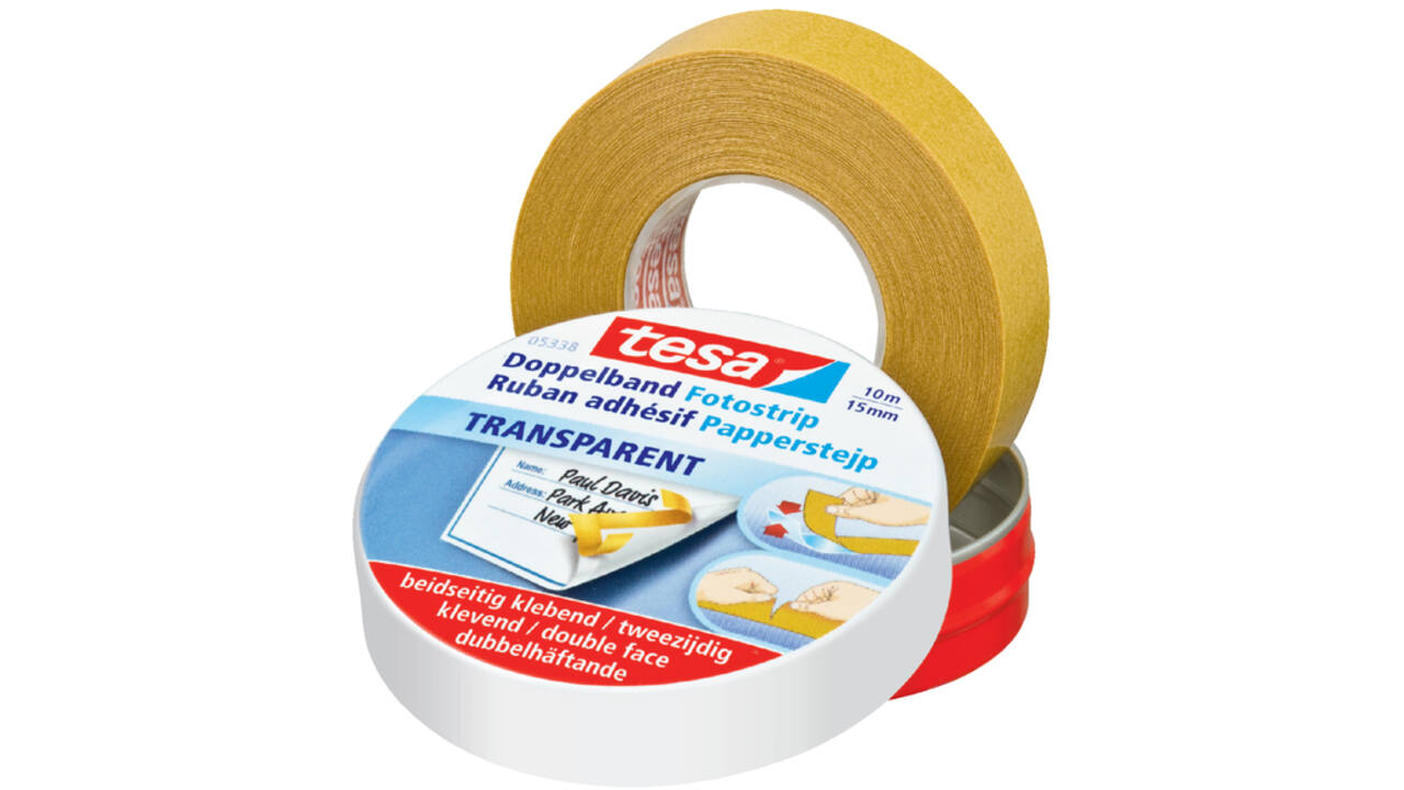 Dubbelzijdig knutseltape tesa® 10mx15mm beige in bewaarblik