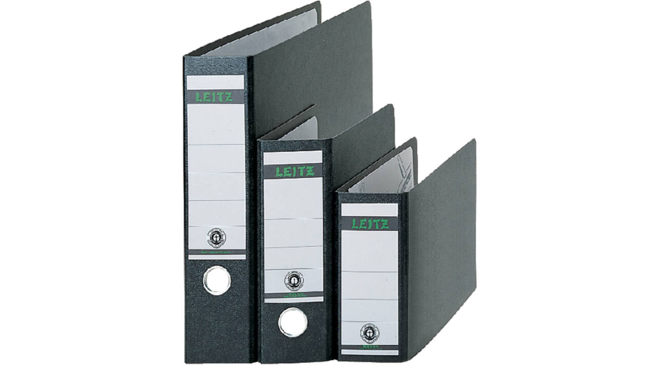 Ordner Leitz 1075 180° zonder sleuven en randbeschermers 77mm karton A5 recht zwart