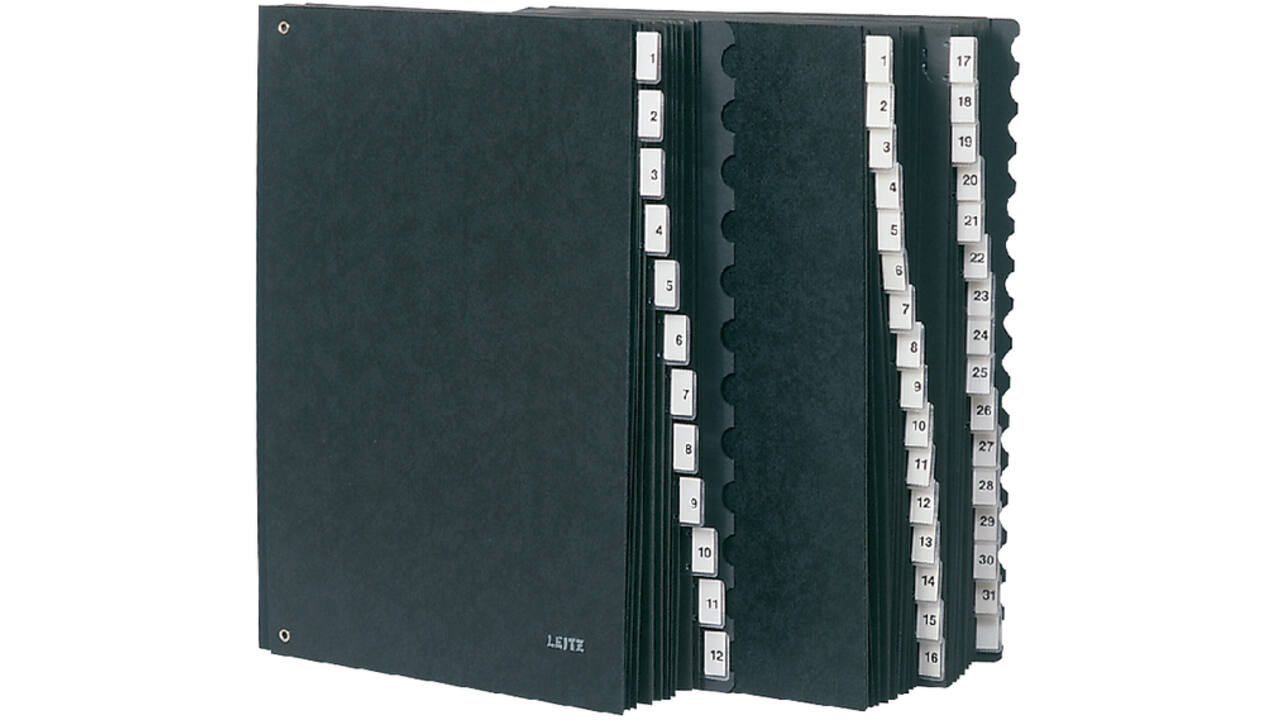 Termijnmap Leitz 1-12 270x18x345mm hardboard zwart