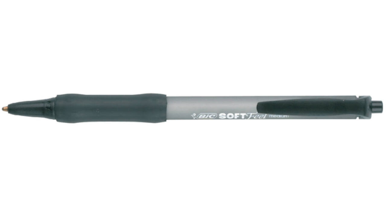 Balpen Bic soft feel grip clic medium zwart