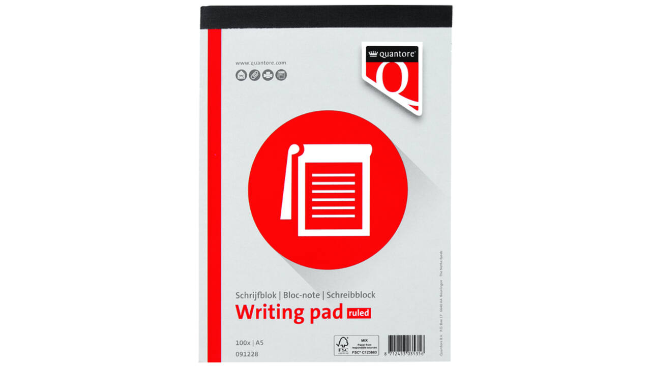 Schrijfblok Quantore A5 lijn 100vel 60gr