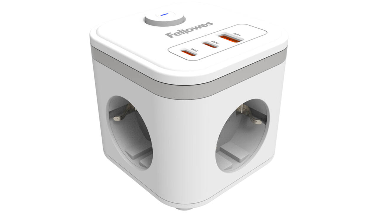 Stekkerblok Fellowes Power Cube F 3 voudig 1xUSB A 2xUSB C 2 meter wit