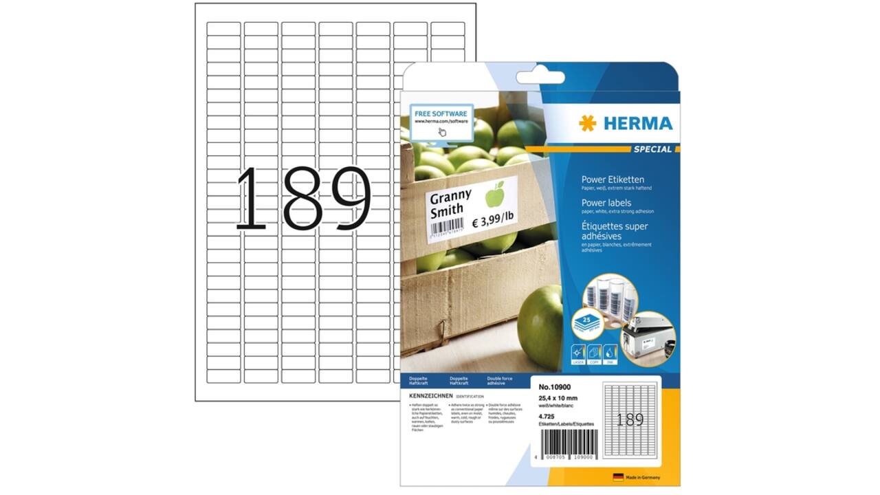 Etiket HERMA Power 10900 25.4x10mm wit 4725 stuks