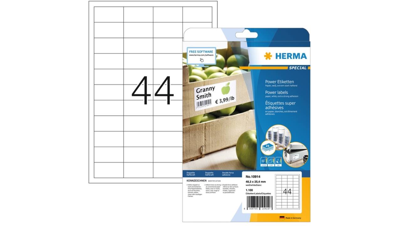 Etiket HERMA Power 10914 48.6x25.4mm wit 1100 stuks