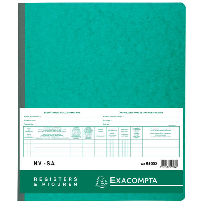 Register Piqure aandeelhouder NV/SA 250x320mm 80vel groen