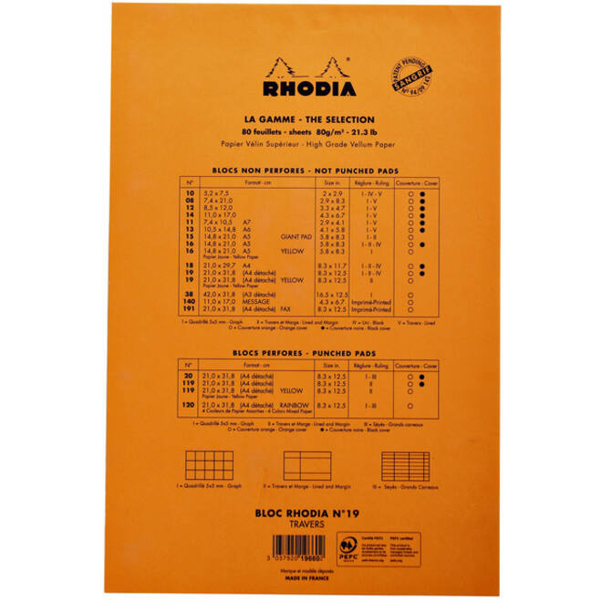Schrijfblok Rhodia A4 lijn 80 vel 80gr geel