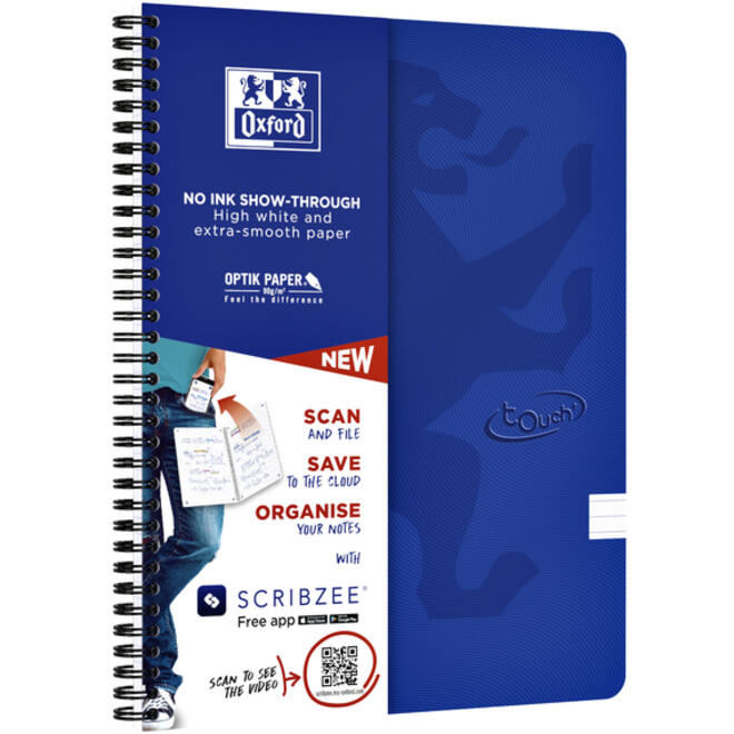 Spiraalblok Oxford Touch A4 lijn 140 pagina's 80gr blauw