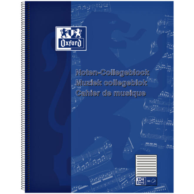 Collegeblok Oxford A4+ muziek 4-gaats 100 pagina's 80gr blauw