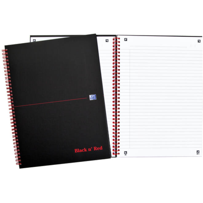 Spiraalblok Oxford Black n' Red A4 lijn 140 pagina's 80gr