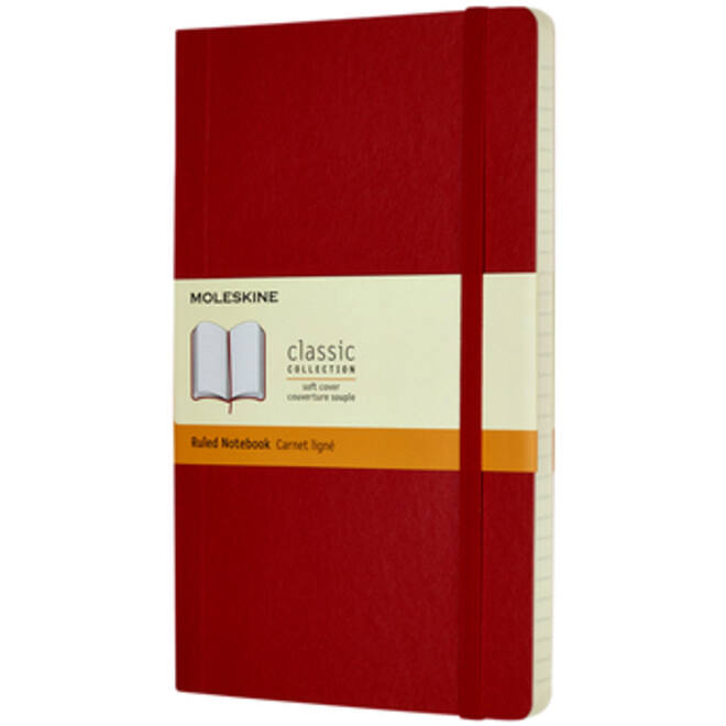 Notitieboek Moleskine large 130x210mm lijn soft cover scarlet red