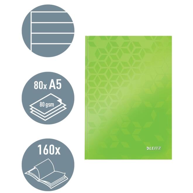 Notitieboek Leitz WOW A5 160blz 90gr lijn groen
