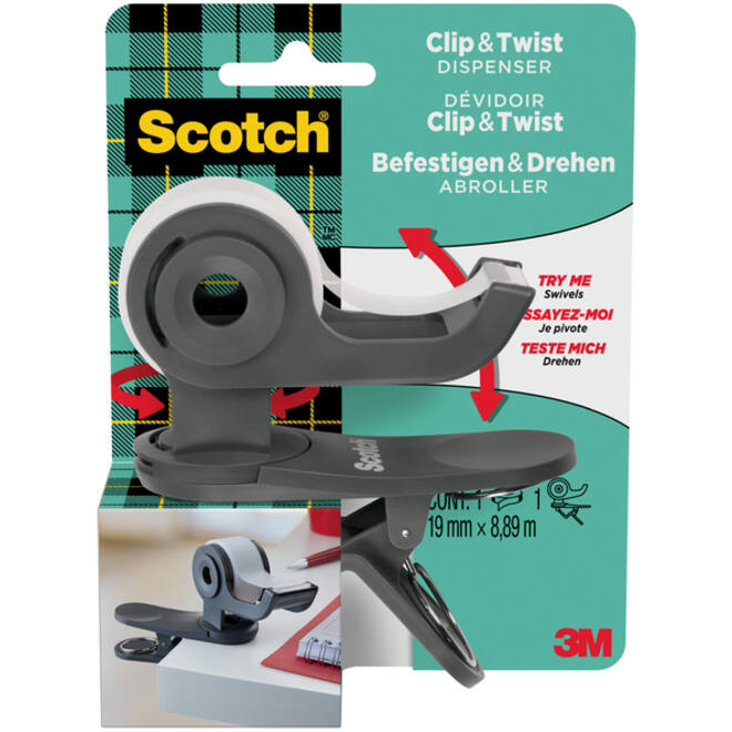 Plakbandhouder Scotch Clip C19 donkergrijs + 1 rol magic tape 19mmx8.89m