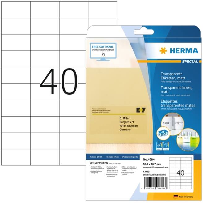 Etiket HERMA 4684 52.5x29.7mm A4 folie transparant mat