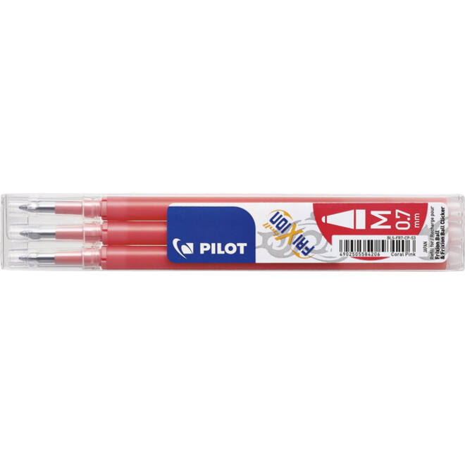Rollerpenvulling Pilot friXion medium koraalroze set à 3 stuks