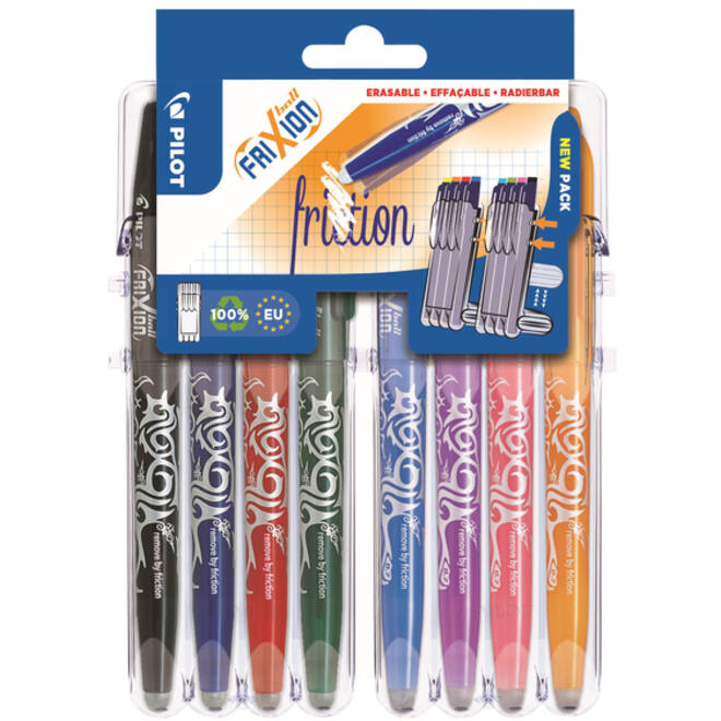 Rollerpen PILOT friXion medium assorti Set2Go à 8 stuks