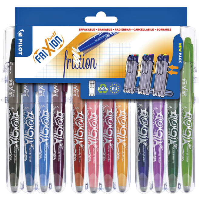Rollerpen PILOT friXion medium assorti Set2Go à 12 stuks