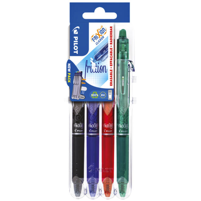 Rollerpen PILOT friXion clicker medium basis assorti Set2Go à 4 stuks