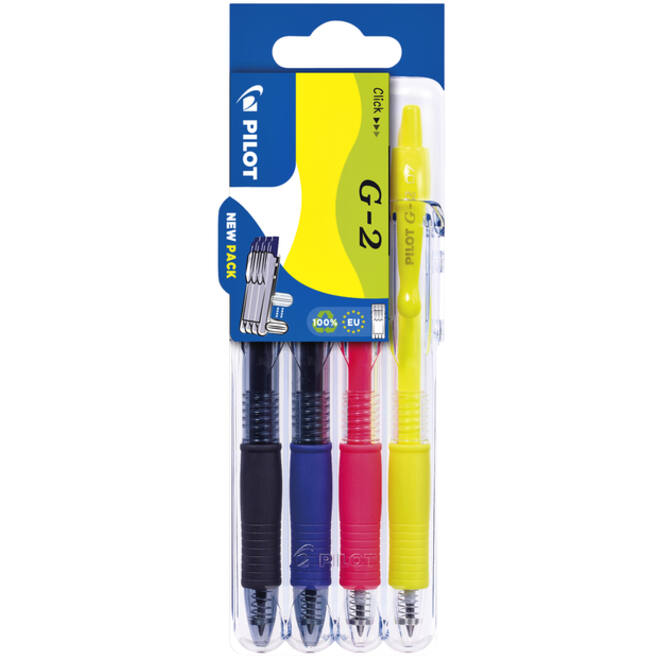 Gelschrijver Pilot clicker medium neon assorti Set2Go à 4 stuks
