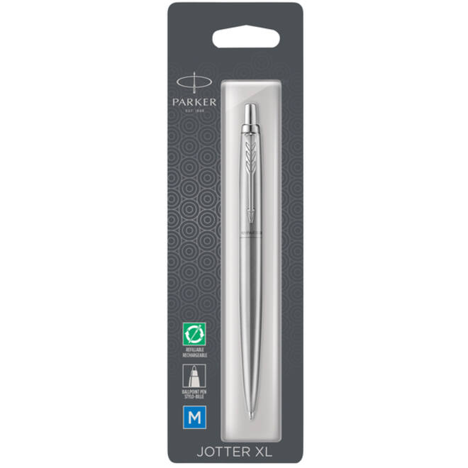Balpen Parker Jotter XL Monochrome stainless steel medium blister à 1 stuk