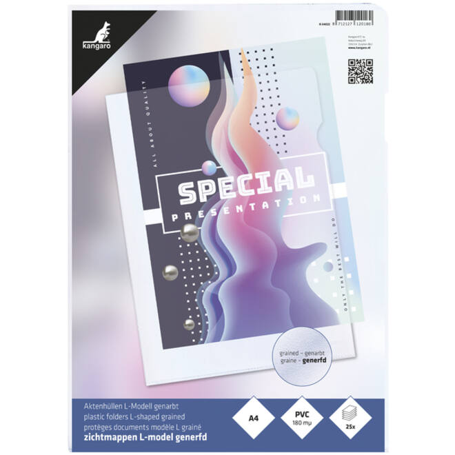 Insteekmap L-model Kangaro A4 0.18mm PVC transparant nerf 25 stuks