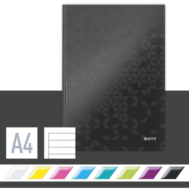 Notitieboek Leitz WOW A4 160blz 90gr lijn zwart