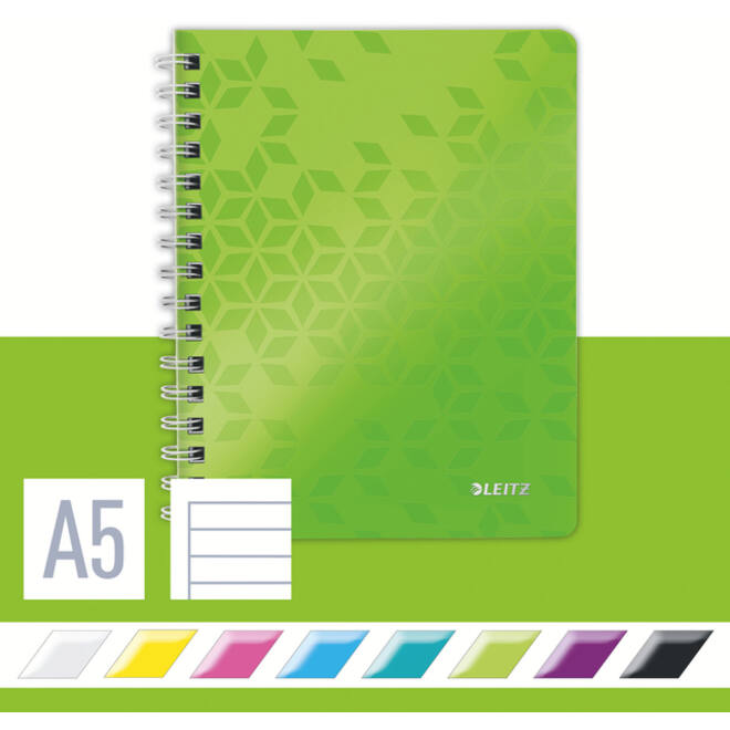 Notitieboek Leitz WOW A5 lijn spiraal PP groen